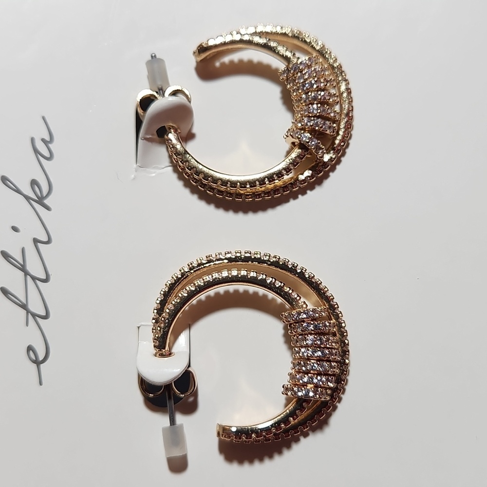 Goldtone Bling Dmall Hoop Pierced Earrings Costume Jewelry